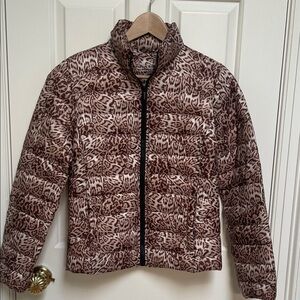 Dynamite sz S The Essential Puffer coat jacket leopard animal brown print